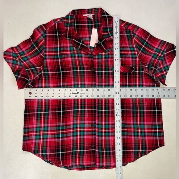 Victoria's Secret Plaid Button Sleepwear Top Women XL Red Short Sleeve NWT - Picture 7 of 7